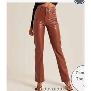 NWT Abercrombie & Finch Vegan Leather 90s Straight Pants in Cognac Brown 8L 2120